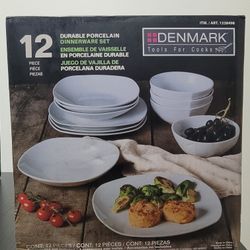 Denmark 12 Pc White Porcelain Dinnerware Set