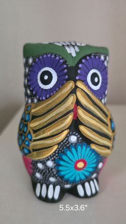 Mexican folk art ceramic hand painted owl coin bank