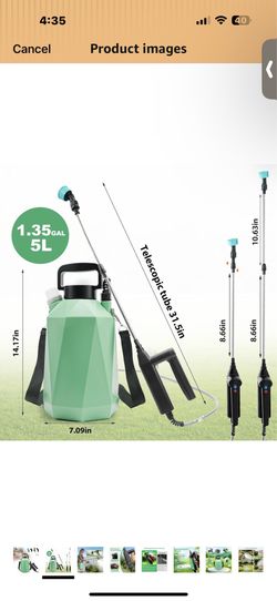 1.35 Gallon Battery Powered Sprayer, Electric Garden Sprayer with 3 Adjustable Pressures, Battery Indicator, Telescopic Wand, 4 Nozzles, Rechargeable 