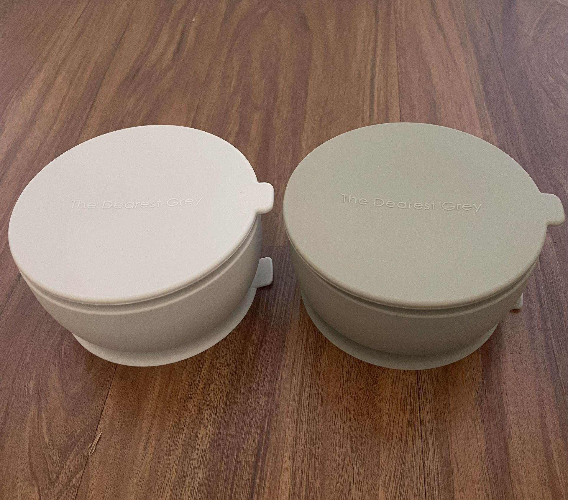 The Dearest Grey Silicone Suction Bowls W/Lids (Set Of 2)