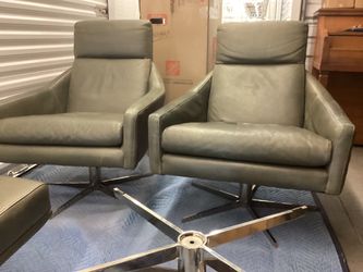 2 Leather Chairs with Ottomans