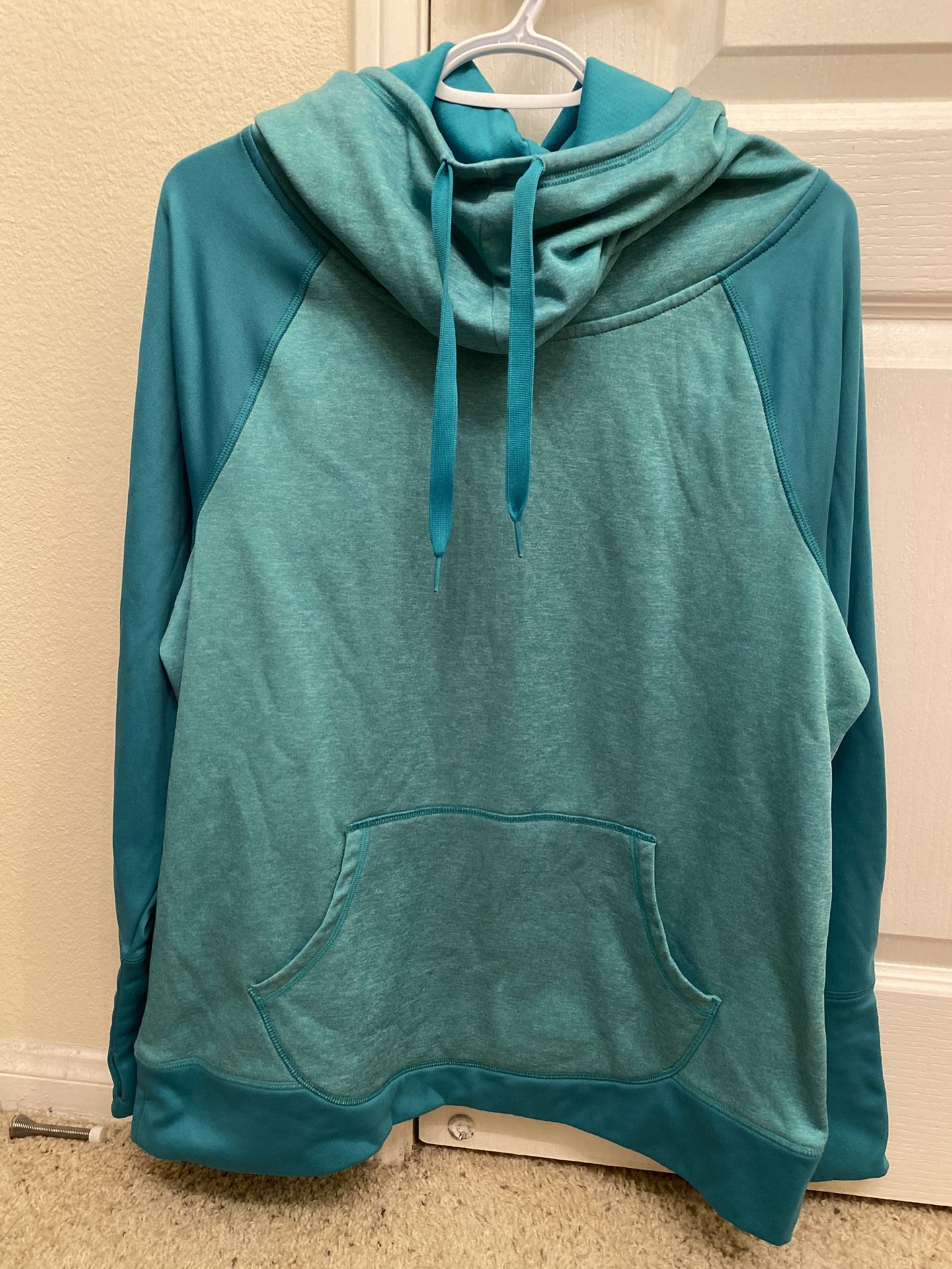 Champion Duo-Dry Hoodie Running Sweatshirt Fleece Lined Thumbholes Green/Sea Green