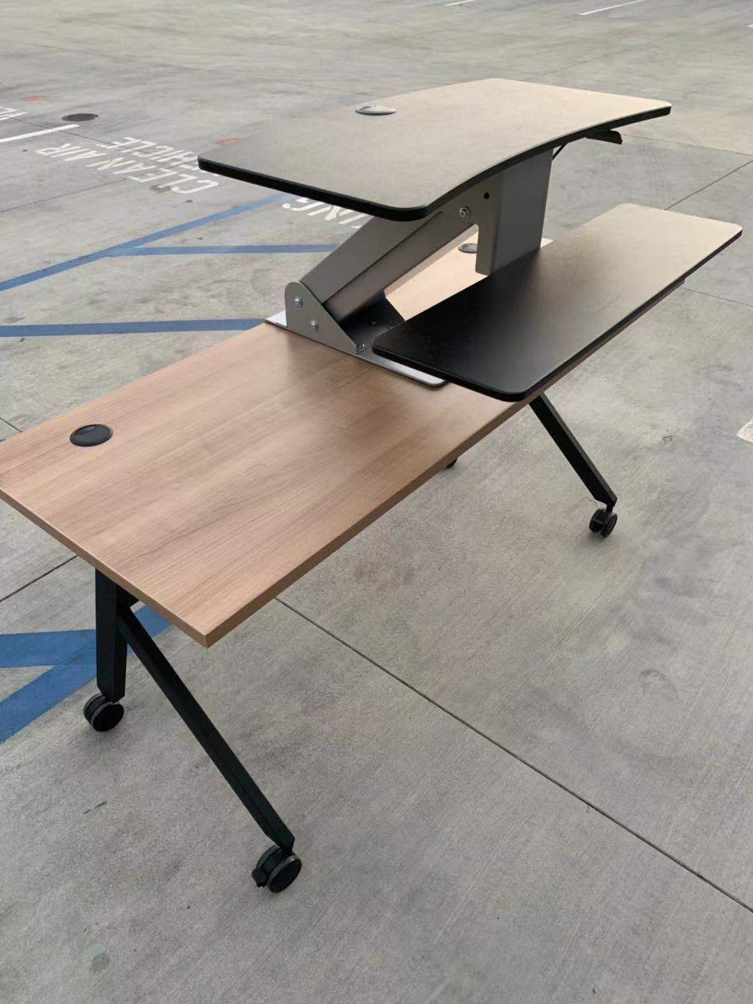NEW 2pc all HON Brand 60x24x30 Inches Tall Laminate Wheat or White Desk and 32” Wide Desktop Riser Stand Up to Work Combo Adjustable from 5.5” to 22.