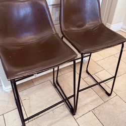 Set of 2 Brown Faux Leather Bar Stools with Black Metal Frames