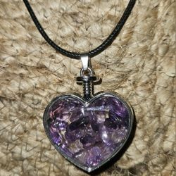 Heart Bottle Necklace With Amethyst 