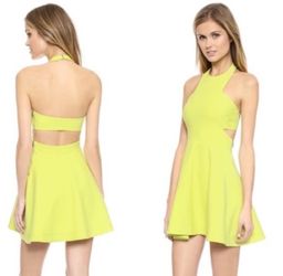 Elizabeth and James Darrien neon green cut out lined halter skater dress, size 10