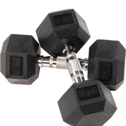 SIgnature Fitness Rubber Encased Hex Dumbbells 25lbs Pair NIB