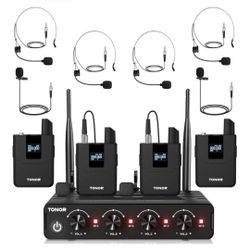 TONOR Wireless Mic System UHF Mic Set 4x Bodypack 4x lapel 4x ear 4ch TW364 