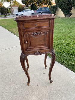 Antique marble top tall Victorian side end table