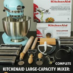 KitchenAid Mixer + Pasta & Prep Bundle — $425 OBO  
✅ Premium Blue | Large-Capacity Bowl-Lift | Boxed Attachments | Full Pasta Kit  