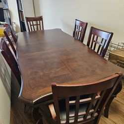 Solid Wood Dining Table With 2 Inserts & 6 Chairs