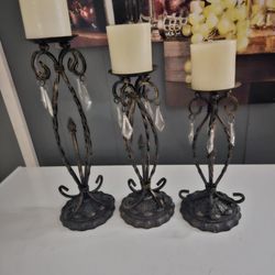Vintage Wrought Iron Pillar Candle Holders with Candles 