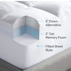 LUCID 4" Down Alternative & Gel Memory Foam Mattress Topper, Queen – Three Toppers in One – Fitted Sheet Style, 100% Cotton (queen)