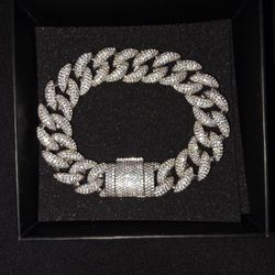 15MM 5-ROW ICED CUBAN BRACELET 18K WHITE GOLD PLATED  8" 9.7ct SUPER SPARKLE  OVER 7T GRAMS