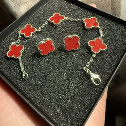 Red Flower set with Silver 