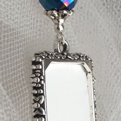 Photo Charm Pendant Tibetan Silver w/Blue Crystal