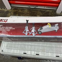 TEQ Correct 2 Ton Floor Jack 2 Ton & Stand 2 Stands: Jack Lifting Range 5.12" to 13"