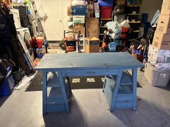 Craftsman Style Blue Wood Desk