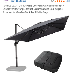 10' X 13' Patio Umbrella with Base Outdoor Cantilever Rectangle Offset Umbrella with 360-degree Rotation for Garden Deck Pool Patio Grey