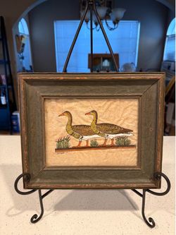 Vintage Framed Egyptian Papyrus Geese Artwork | Cottage Farmhouse Wall Decor