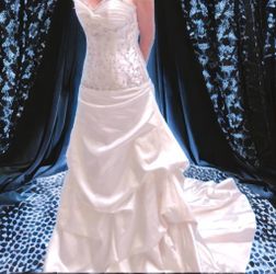 Moonlight Designer White Wedding Strapless Dress Crystal Beaded Ruffled Gown 6