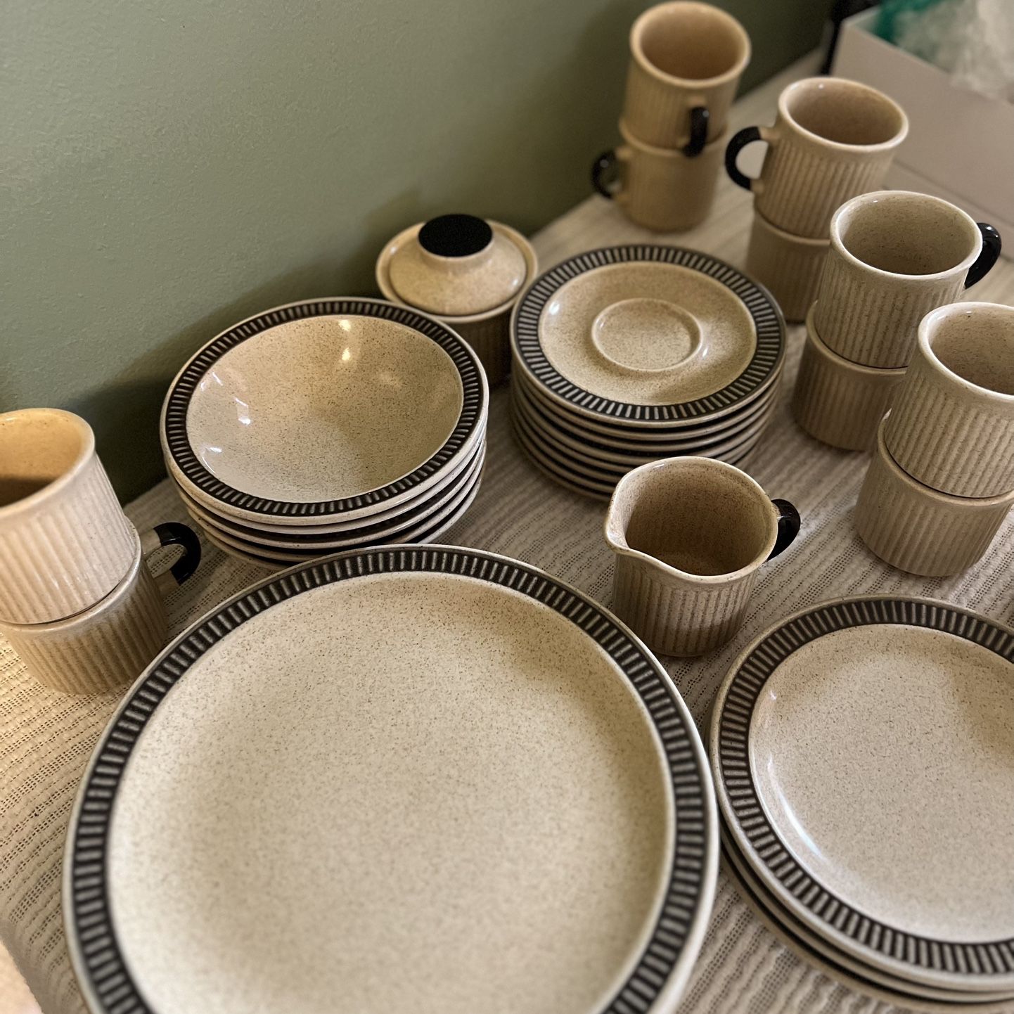 1960s Dinnerware Made in Japan. Sandalwood Stoneware Set for Sale