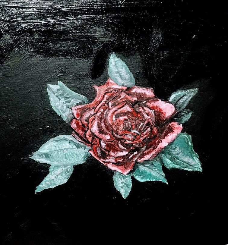 Handmade Painted Rose Canvas