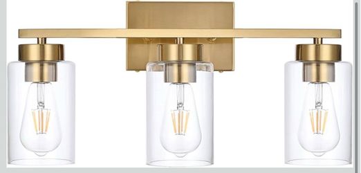 Light Bathroom Vanity Light, Modern Brushed Gold Wall Lights with Clear Glass Shades, Bathroom Wall Sconce Lamp for Mirror Living Room Bedroom Hallway
