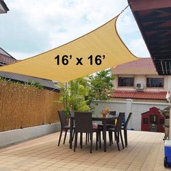 (NEW) $40 Square 16x16 FT Sun Shade Sail Outdoor Canopy Top Cover 185GSM 95% UV Block w/ Ropes