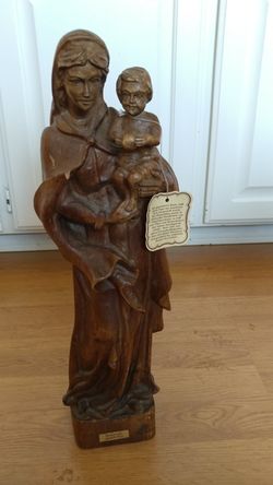 Large hand carved German wood Madona and child statue