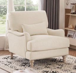39 in. W Beige Fabric Upholstered Club Chair with Nailhead Trim Wooden Leg Accent Chair