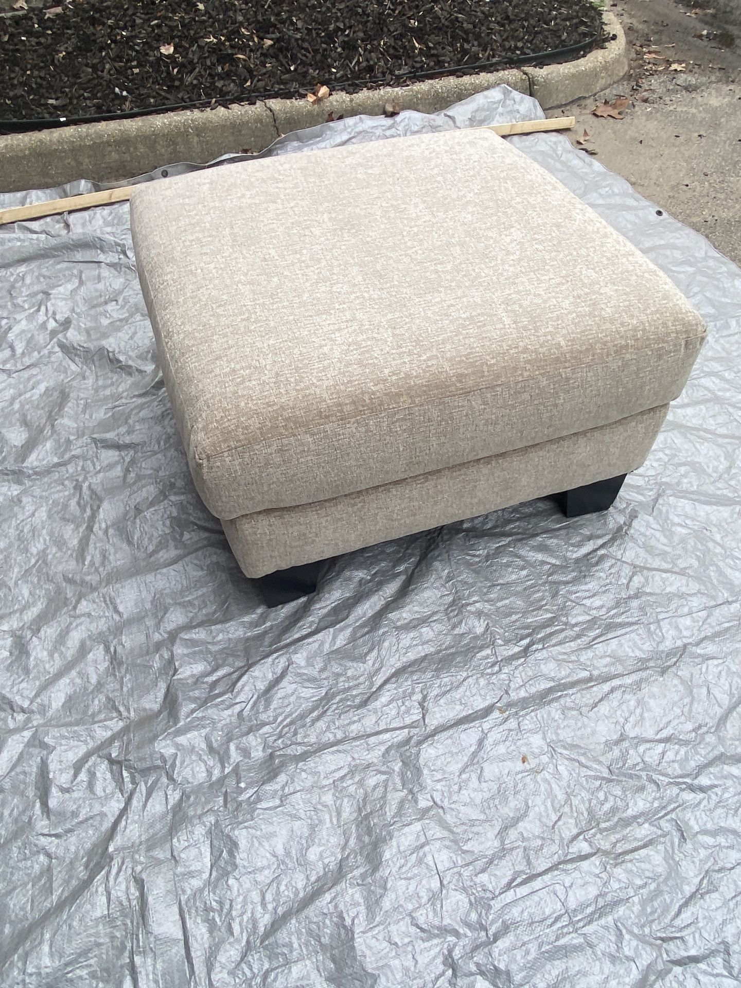 Beige Square Fabric Ottoman