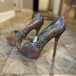 Carlos “sexy” 4 inch open toe heels, size 8M