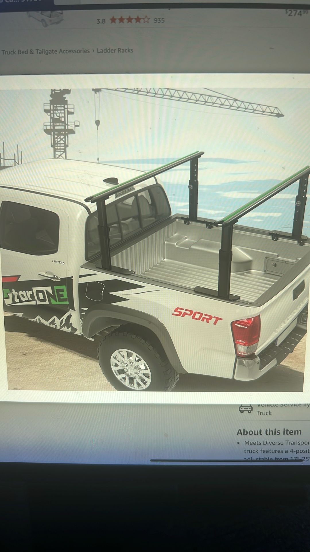 NEW Truck Ladder Rack. Adjustable Height 17"-25" Aluminum Truck Bed Rack Fit for Tacoma/Gladiator w/Bed Rails, Fits Ladder, Lumber, Pipes, Kayak