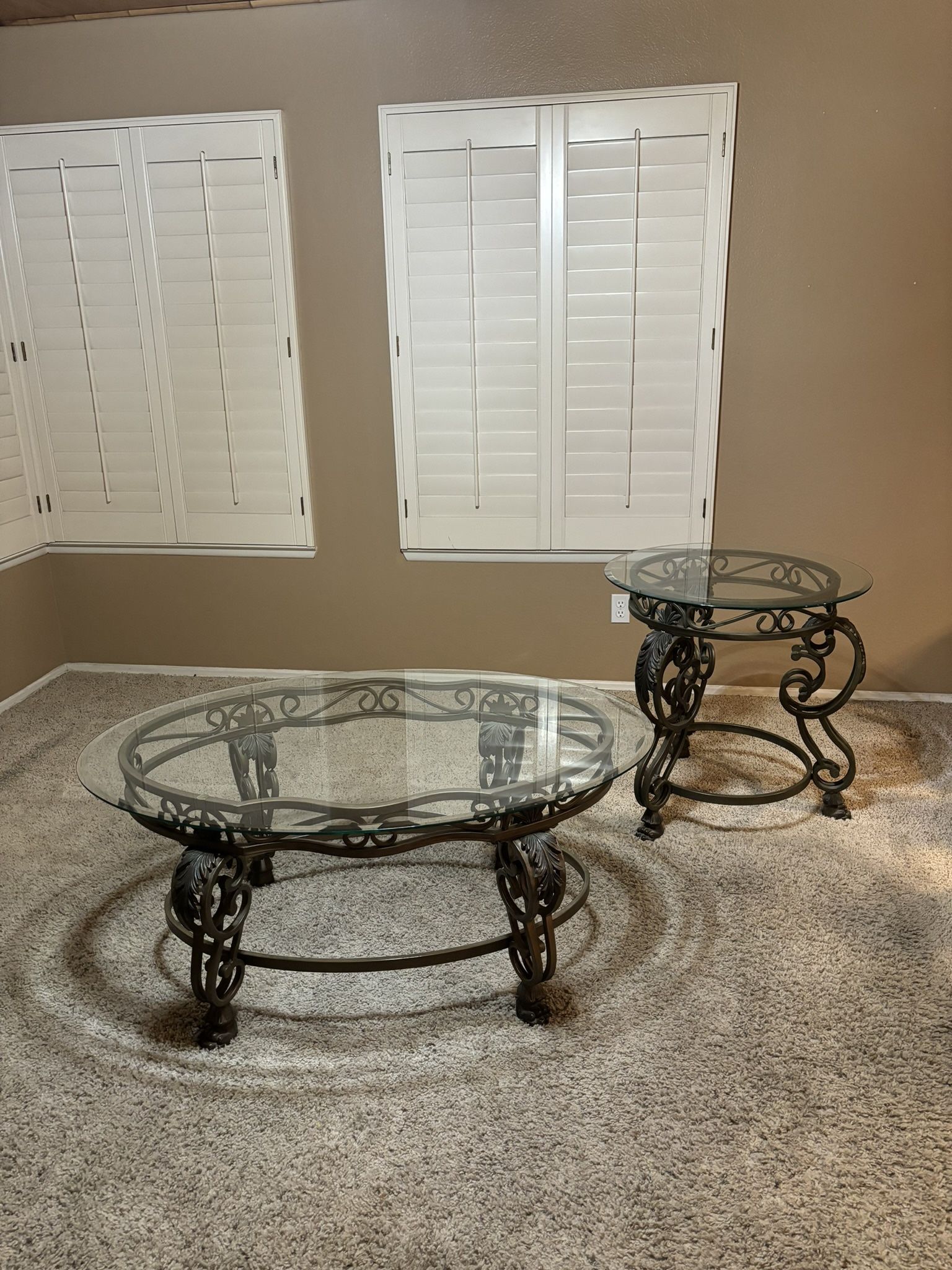 Glass Top Coffee Table And End Table, Metal Work