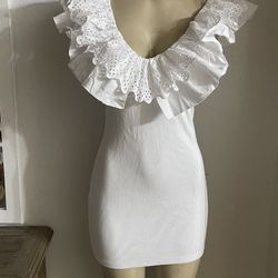 ZARA Women’s Puffer Shoulder Sleevless Mini White Pullover Dress Size Large Used 