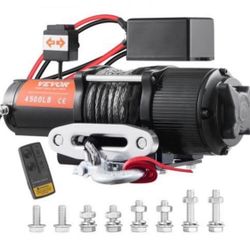 VEVOR Electric Winch, 12V 4500 lb Load Capacity Nylon Rope Winch, IP55 1/4” x 39ft ATV UTV Winch with Wireless Handheld Remote & Hawse Fairlead for To