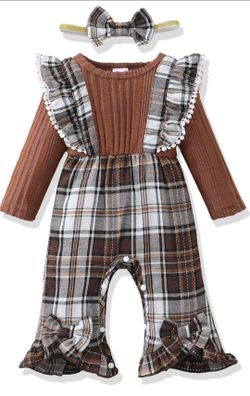 Renotemy - Newborn Baby Girl Clothes, Autumn and Winter Outfits, Ribbed Romper, Plaid Overall, Jumpsuit, Baby Girl Sets