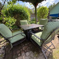 Fire table with four matching rocking chairs