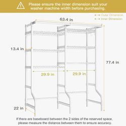 Ulif U13 Over Washer and Dryer Storage Shelves, 6 Tiers Laundry Room Standing Shelf with 2 Hanger