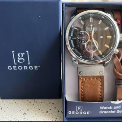 Men’s Watch & Leather Bracelet Set