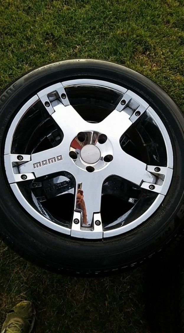 Nice set of of Momo Metal chrome wheels for sale.
There 20" . Tires have alot of life on them to, probably get you until the years over. Probably lo