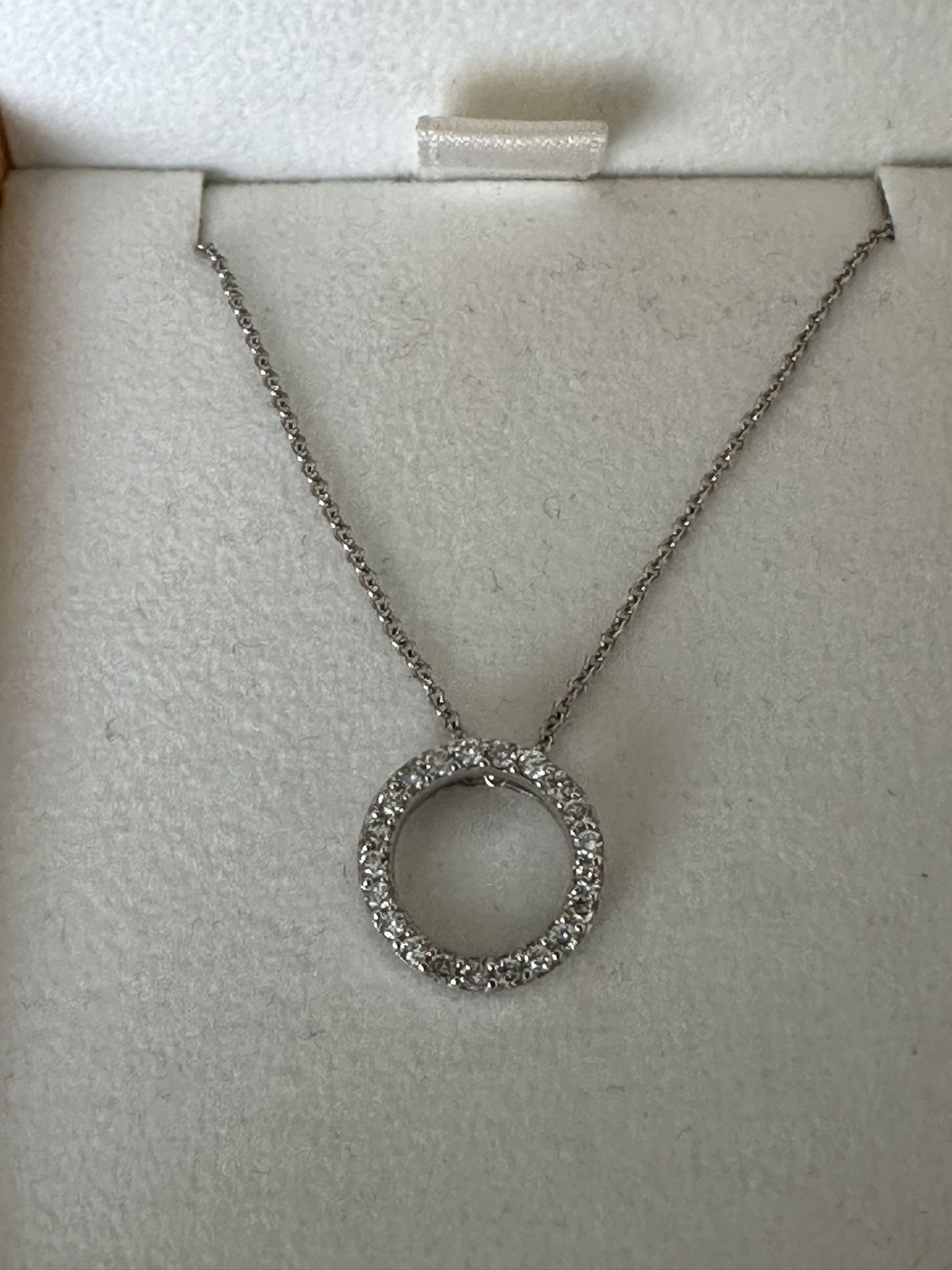 14K White Gold Diamond Pendant Necklace Open Circle, Round, 16in