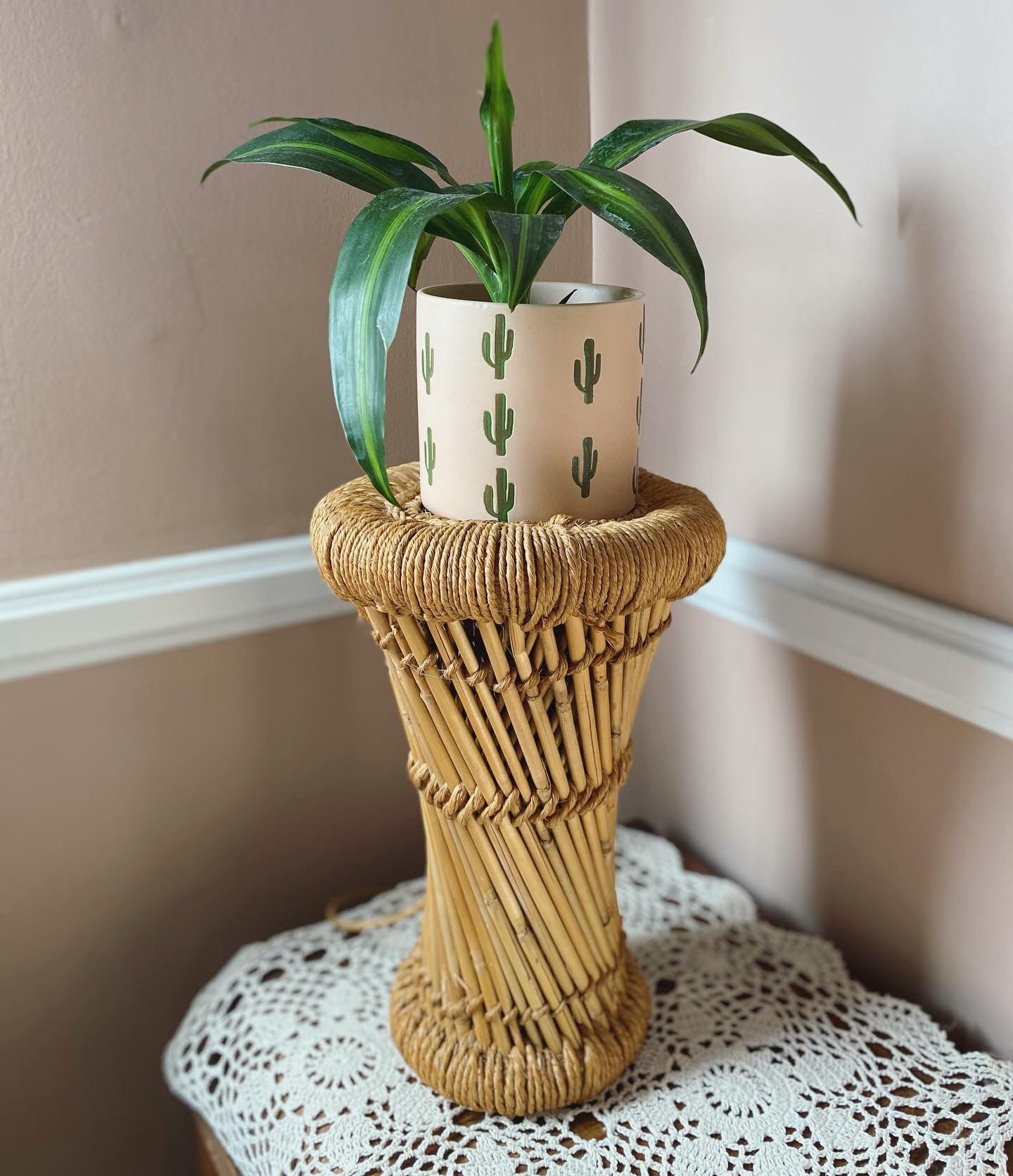 Bamboo Rattan Plant Stand