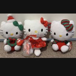 BRAND NEW WITH TAGS SANRIO COLLECTIBLE HELLO KITTY CHRISTMAS PEPPERMINT DRESS WITH CANDY CANE & TY BEANIE BABY PLUSHIES (PLEASE READ DESCRIPTION!) 