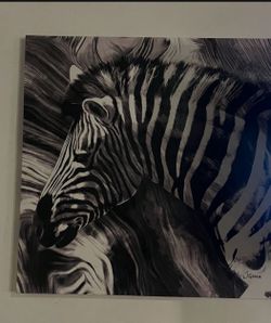 Zebra Embellished Oil Painting $65
