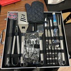 Grilling Accessories, Gifts for Men Christmas Grilling Gifts for Dad, Heavy Duty Stainless Steel BBQ Grill Tools Set for Outdoor Grill with Aluminum C