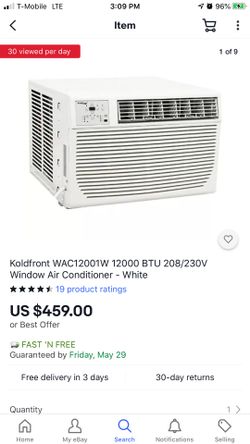 Koldfront WAC12001W 12000 BTU 208/230V Window Air Conditioner with 11000 BTU Hea