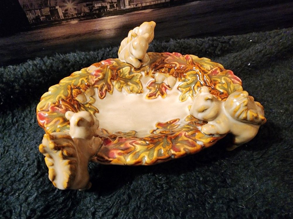 Vintage Ceramic Squirrel Candy Dish