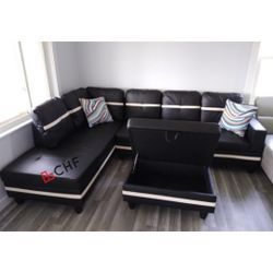 Modern 3 Pc Sectional Sofa With Storage Ottoman  // Limited Time Offer 